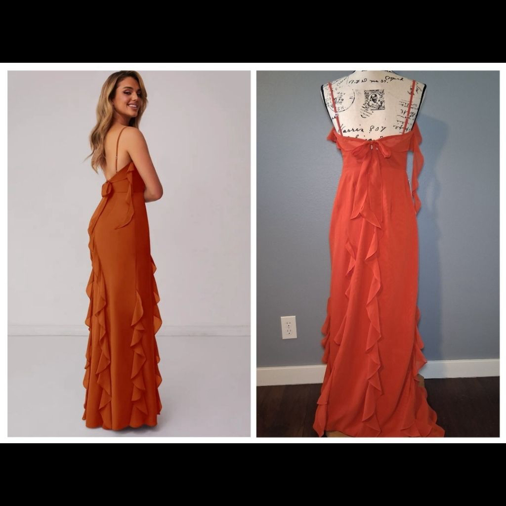 New Barbie x Azazie Paprika Ruffle Maxi Sheath Bow Chiffon Dress - Picture 2 of 12